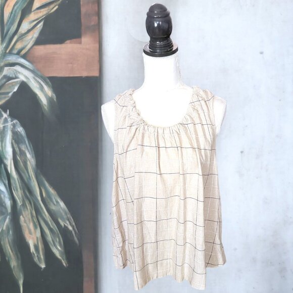 NWT Zac & Rachel Sleeveless Tie in Back Tan Windowpane Design Casual Blouse - Picture 1 of 4